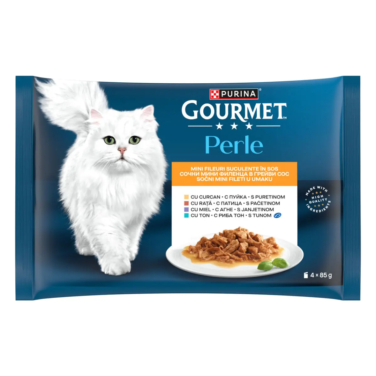 GOURMET Perle Curcan, Rata, Miel, Ton, plic hrana umeda pisici, (in sos), multipack, 85g x 4buc - Image 2