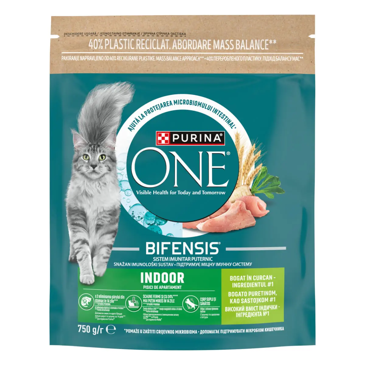 PURINA One Indoor, Curcan si Cereale Integrale, hrana uscata pisici, 750g - Image 2