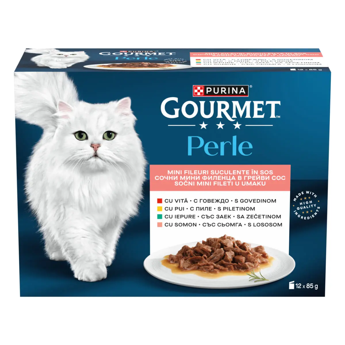 GOURMET Perle Vita, Pui, Iepure, Somon, plic hrana umeda pisici, (in sos), bax, 85g x 12buc