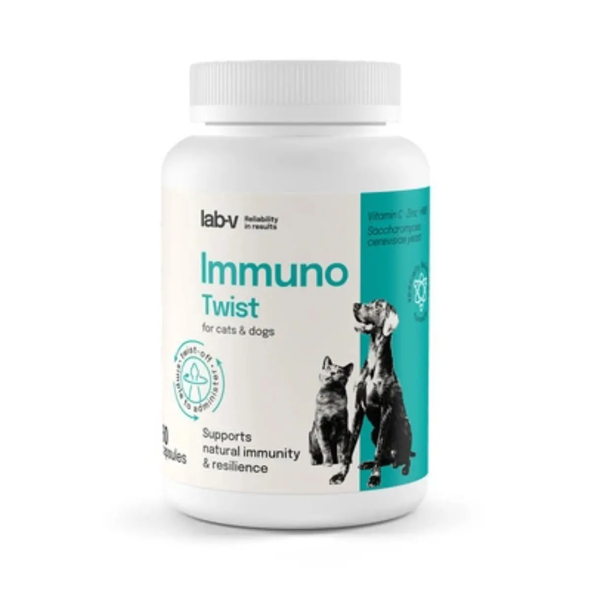 LAB-V Immuno Twist, XS-XL, supliment sistem imunitar caini si pisici, flacon, 60 capsule