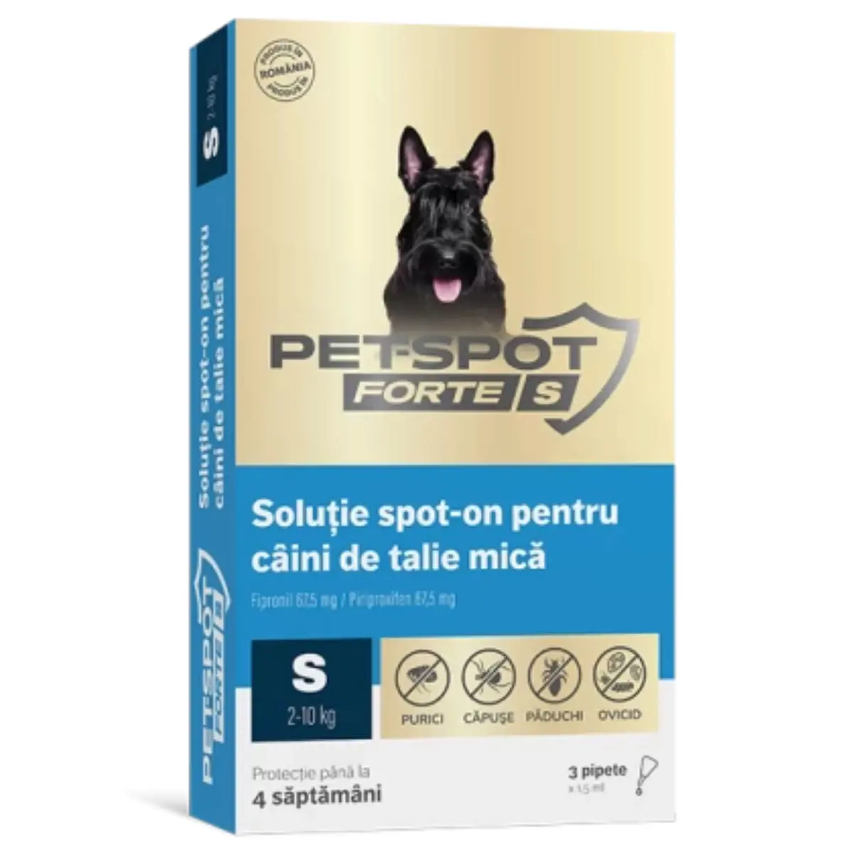 PASTEUR Pet Spot Forte, deparazitare externa caini, pipeta PASTEUR Pet Spot Forte, deparazitare externa caini, S(2 - 10kg), pipeta, 1.5ml x 3buc