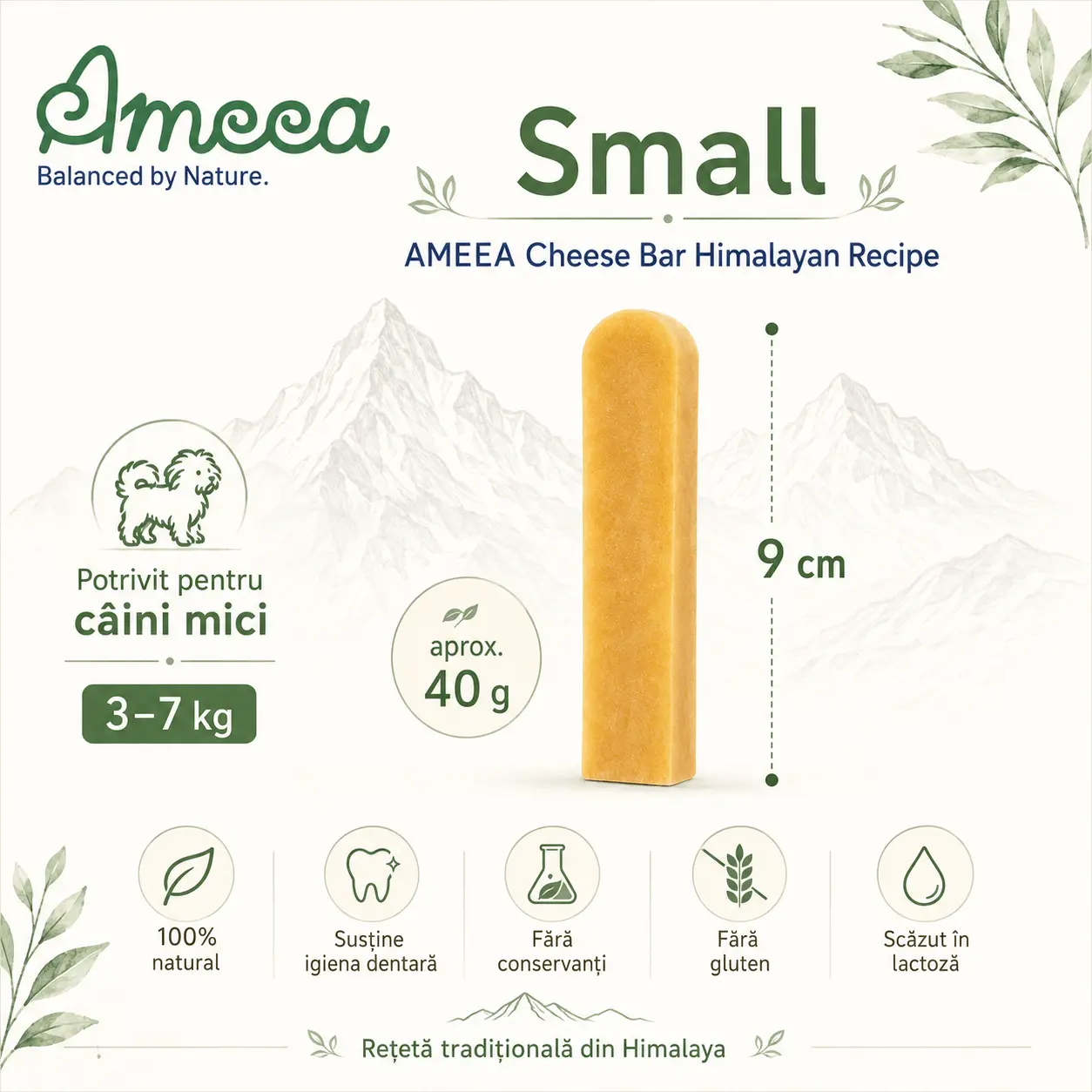 AMEEA Cheese Bar Himalayan Receipe Small, XS-S, Branza, recompense fara cereale caini, 40g - Image 2