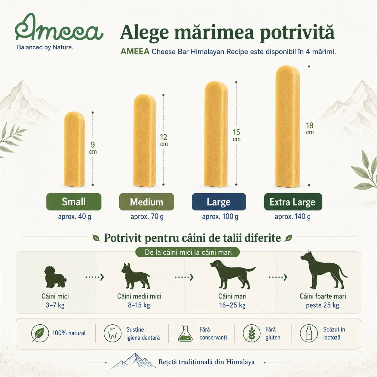 AMEEA Cheese Bar Himalayan Receipe Extra Large, XL, Branza, recompense fara cereale caini, 140g - Image 5