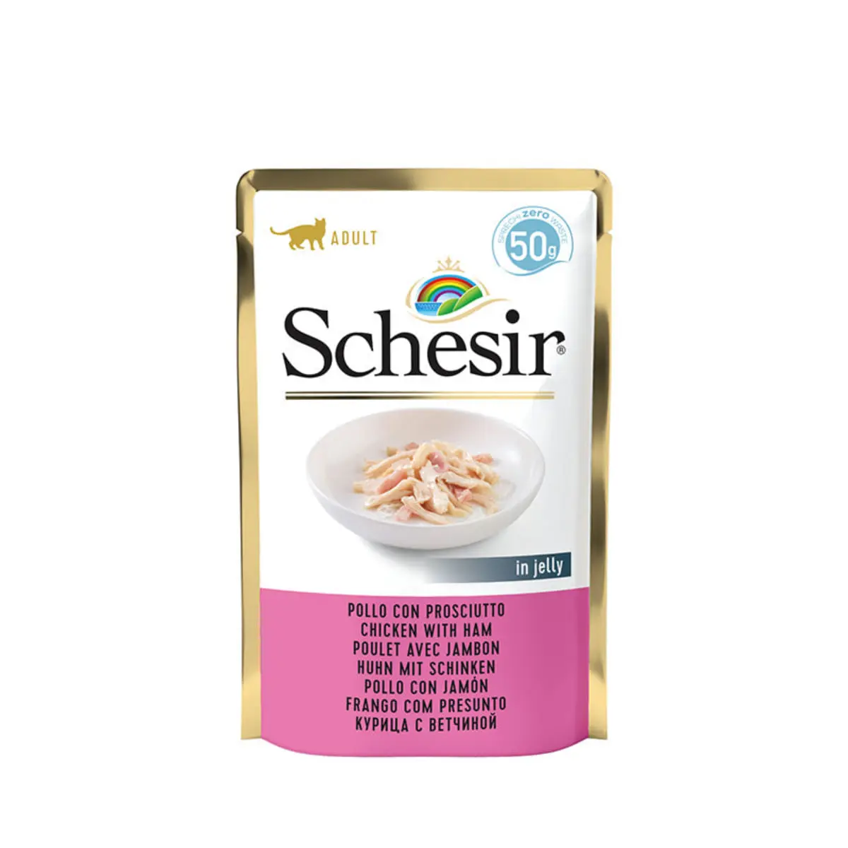 SCHESIR Complementary In Jelly, Pui si Sunca, plic hrana umeda pisici, (in aspic), 70g