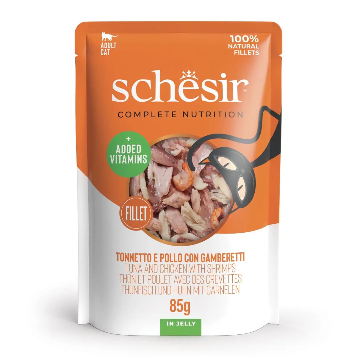 SCHESIR Complete Nutrition, Ton si Pui, plic hrana umeda pisici, (in aspic), 85g