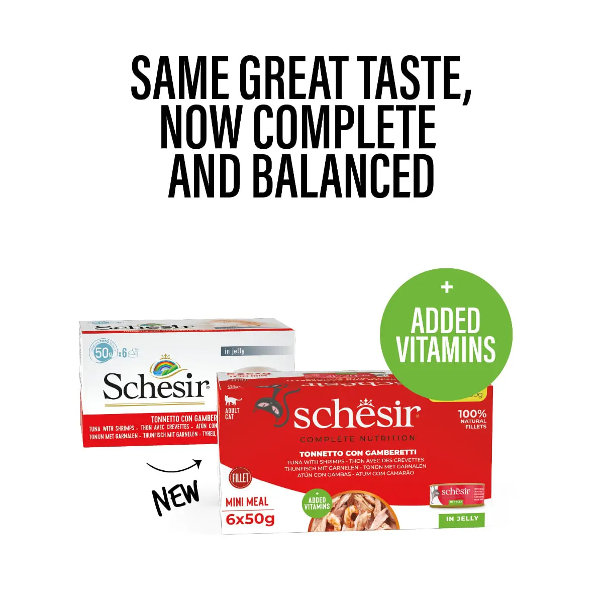 SCHESIR Complete Nutrition Multipack, Ton si Creveti, conserva hrana umeda pisici, (in aspic), multipack, 50g x 6buc - Image 5