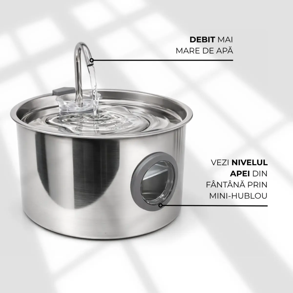 PETSON AquaPet Steel, fantana caini, 1 bol rotund, sistem filtrare, inox PETSON AquaPet Steel, fantana caini si pisici, 1 bol rotund, sistem filtrare, inox, argintiu, 3.2l - Image 4