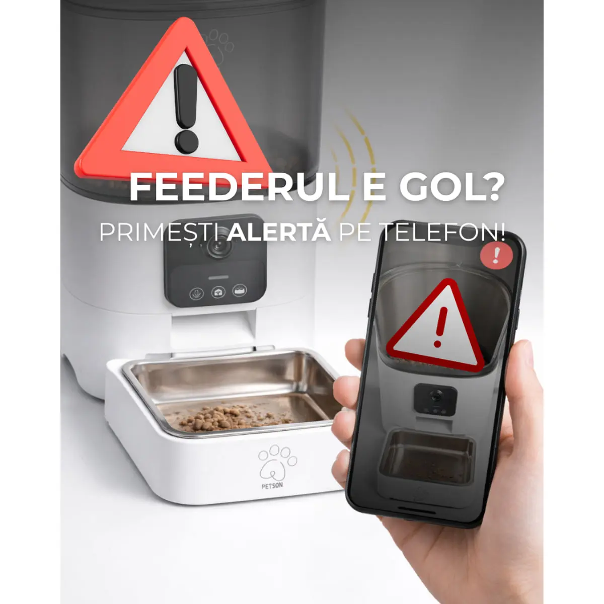 PETSON PetFeeder, hranitor automat caini, 1 bol patrat, aplicatie mobila, senzor, programabil, ABS PETSON PetFeeder, hranitor automat caini si pisici, 1 bol patrat, aplicatie mobila, senzor, programabil, ABS, alb, 6l - Image 5