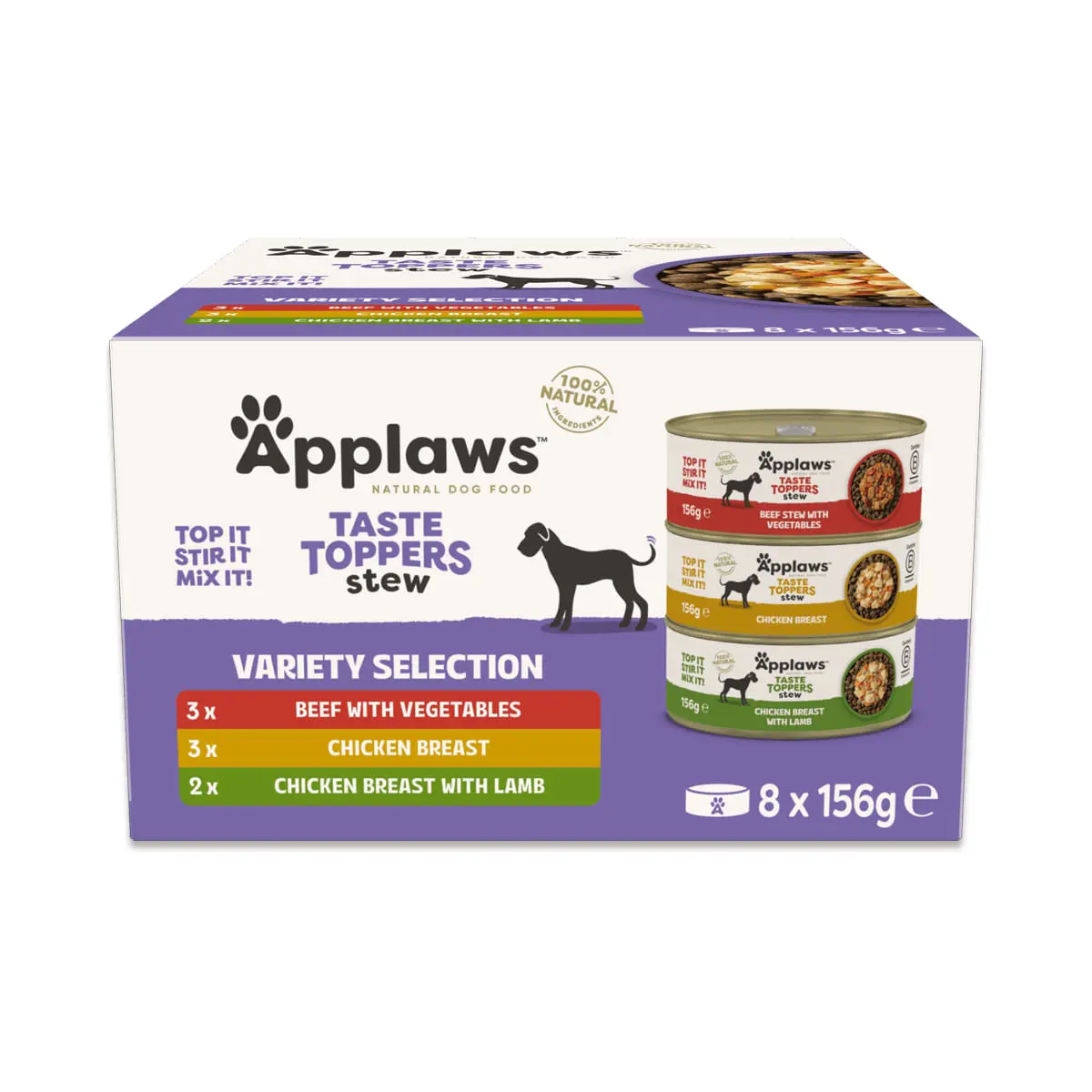 APPLAWS Taste Toppers Stew Variety Selection , XS-XL, Pui si Vita, conserva hrana umeda fara cereale caini, (in sos), multipack, 156g x 8buc