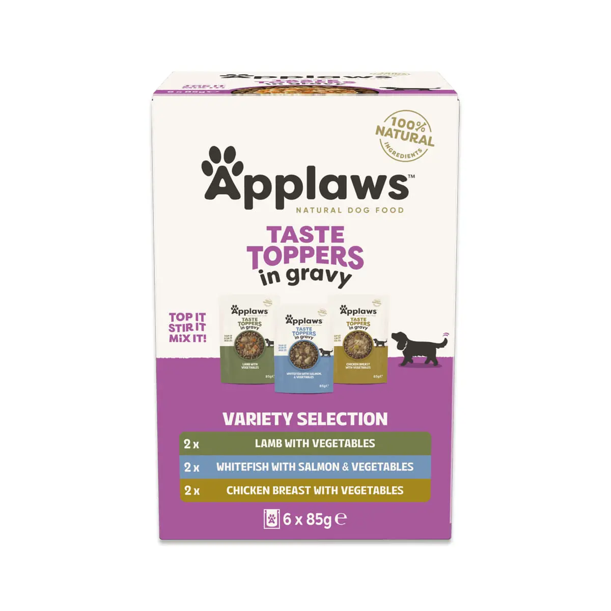 APPLAWS Taste Toppers Variety Selection, XS-XL, Carne si Peste, plic hrana umeda fara cereale caini, (in sos), multipack, 85g x 6buc