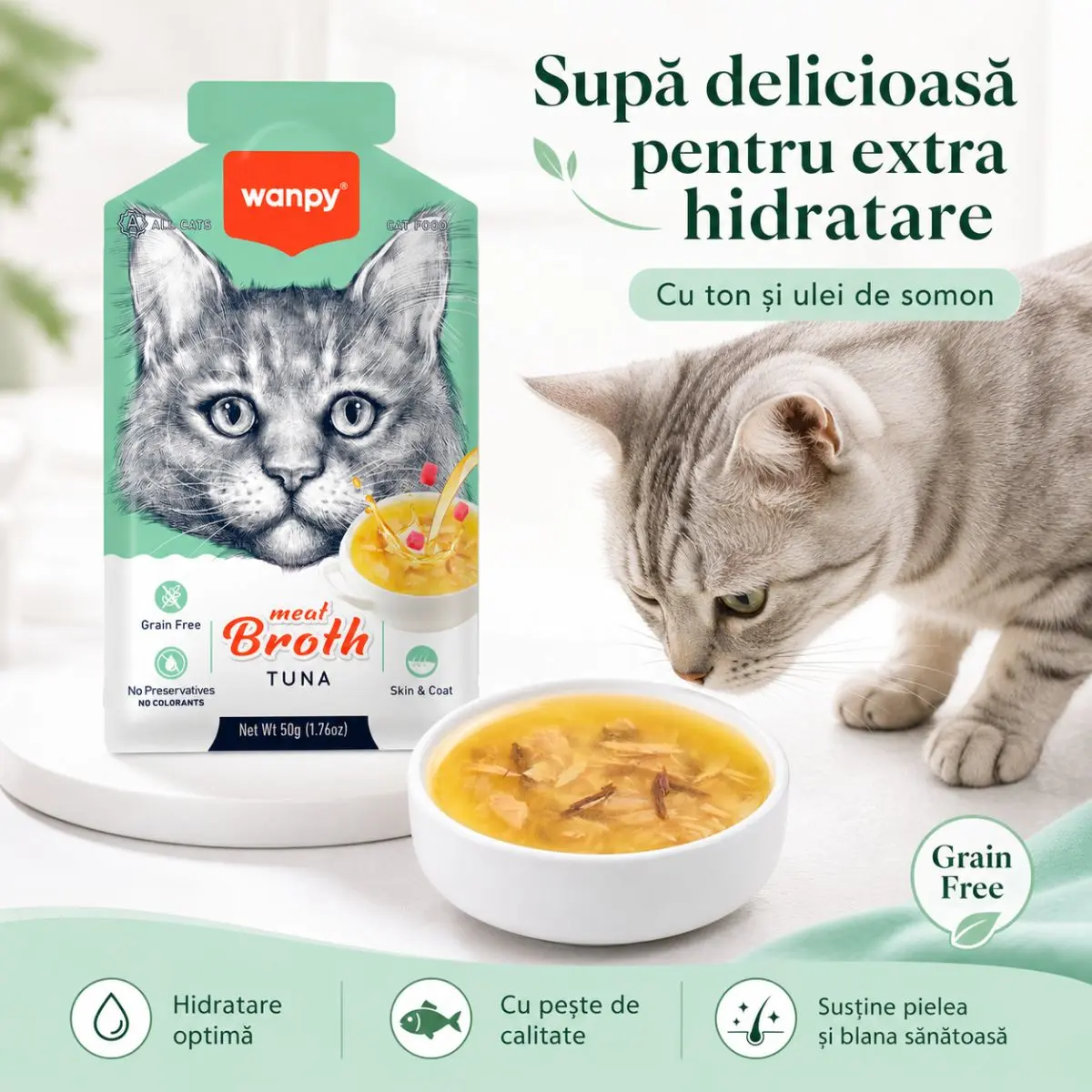 WANPY Meat Broth, Ton, plic hrana umeda pisici, (supa), 50g - Image 4
