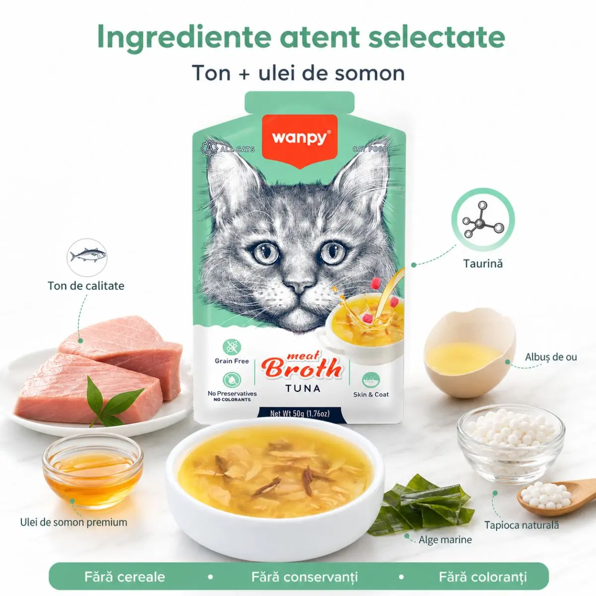WANPY Meat Broth, Ton, plic hrana umeda pisici, (supa), 50g - Image 5
