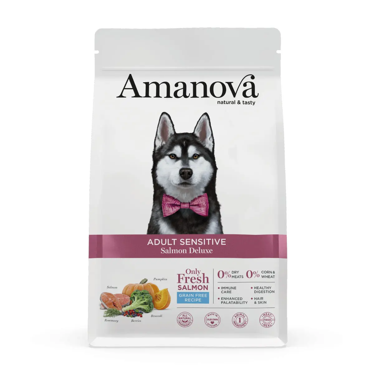 AMANOVA Adult Sensitive, XS-XL, Somon, hrana uscata monoproteica fara cereale caini, piele & blana, sistem digestiv, 2kg - Image 2