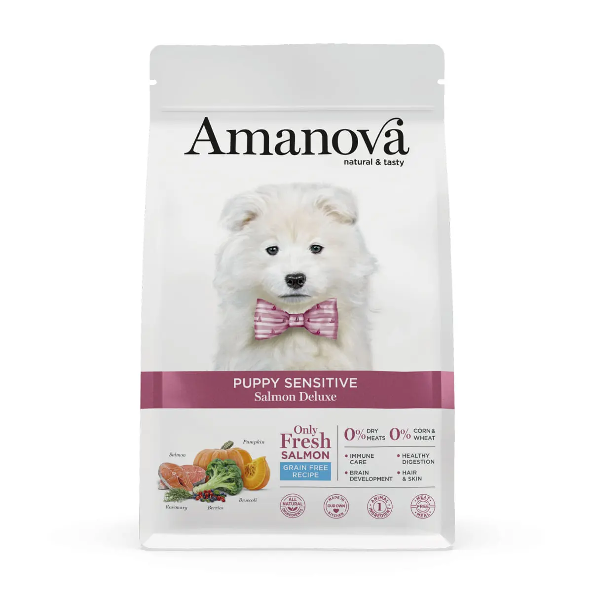 AMANOVA Puppy Sensitive, XS-XL, Somon, hrana uscata monoproteica fara cereale caini junior, piele & blana, sistem digestiv, 7kg - Image 2