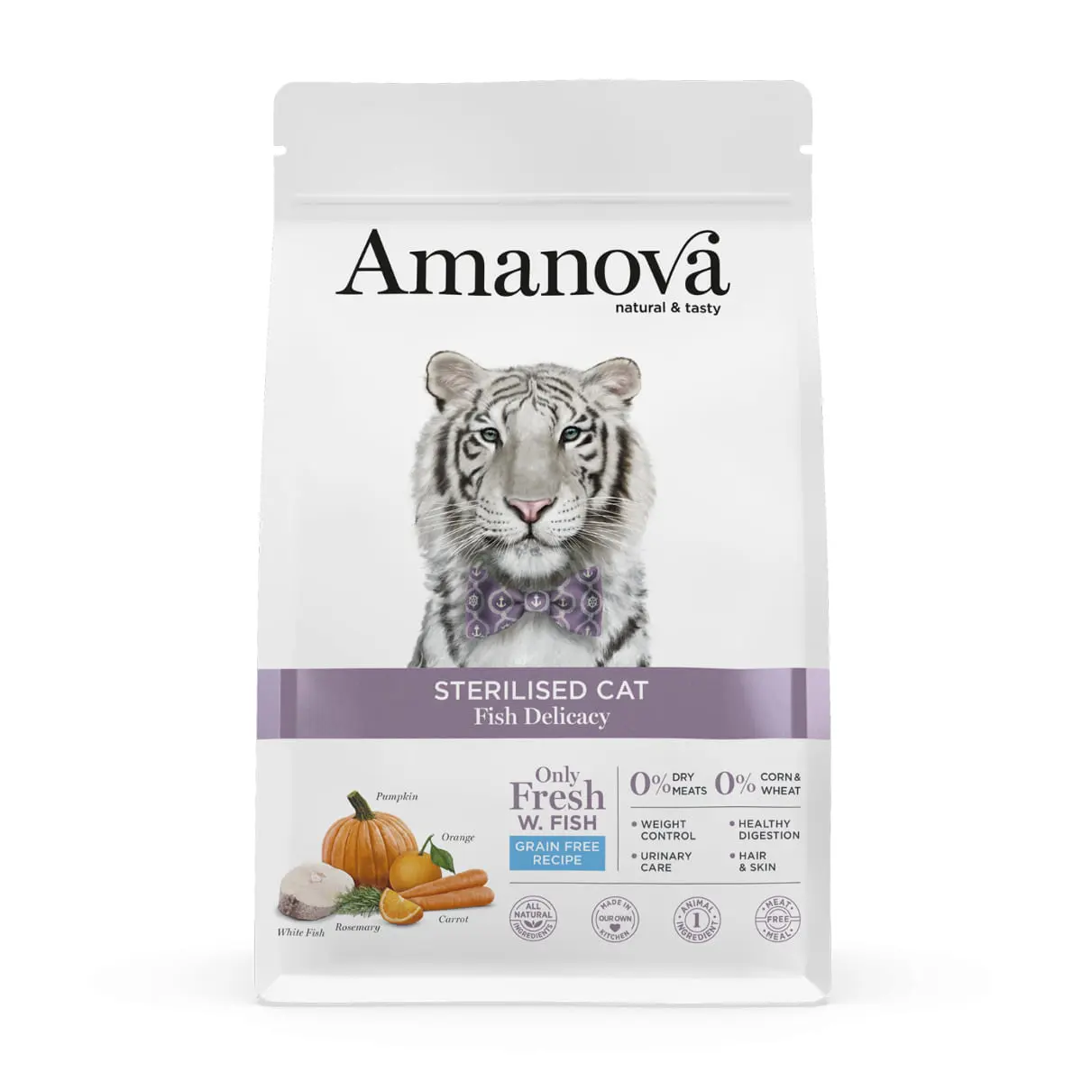 AMANOVA Sterilised, Peste alb, hrana uscata monoproteica fara cereale pisici sterilizate, 4kg