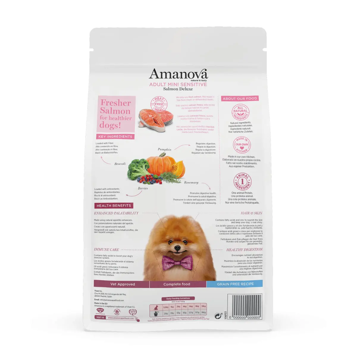AMANOVA Adult Mini Sensitive, XS-S, Somon, hrana uscata monoproteica fara cereale caini, piele & blana, sistem digestiv, 7kg - Image 3