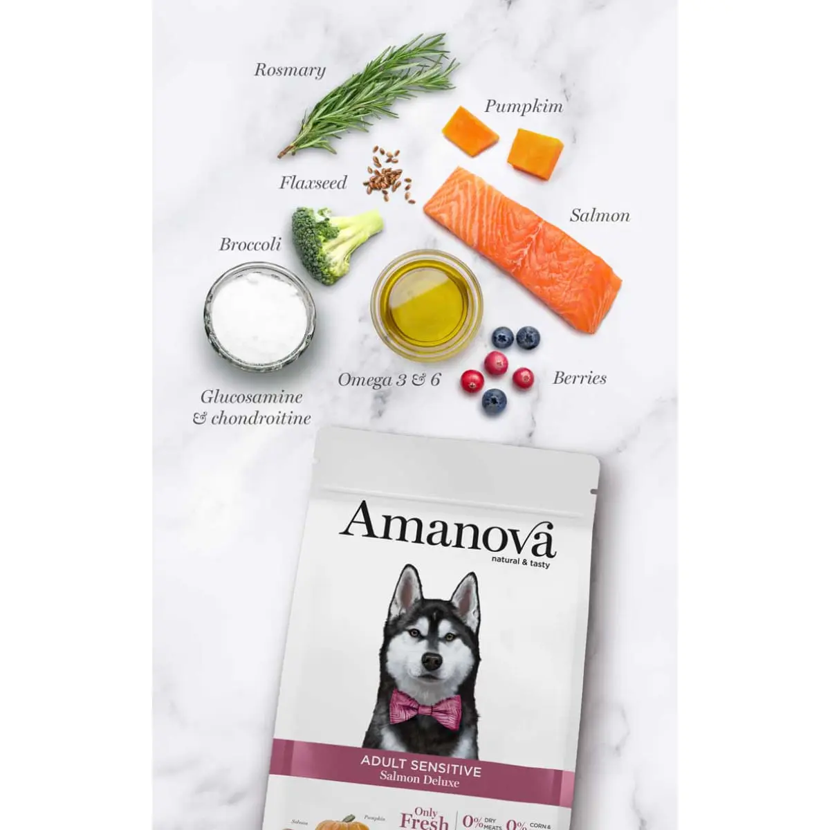 AMANOVA Adult Sensitive, XS-XL, Somon, hrana uscata monoproteica fara cereale caini, piele & blana, sistem digestiv, 2kg - Image 4