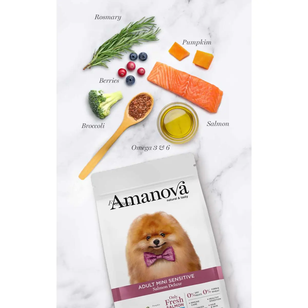 AMANOVA Adult Mini Sensitive, XS-S, Somon, hrana uscata monoproteica fara cereale caini, piele & blana, sistem digestiv, 7kg - Image 4