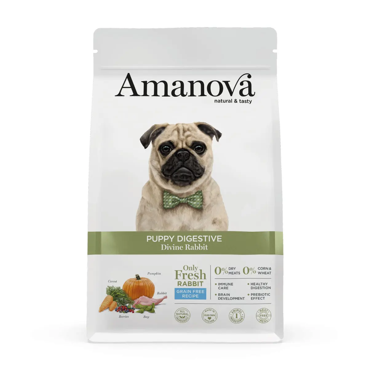 AMANOVA Puppy Digestive, XS-XL, Iepure, hrana uscata monoproteica fara cereale caini junior, sistem digestiv, 2kg