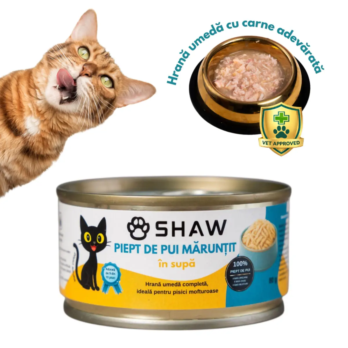 SHAW Piept, Pui, conserva hrana umeda fara cereale pisici, apetit capricios, (in supa), 80g - Image 2