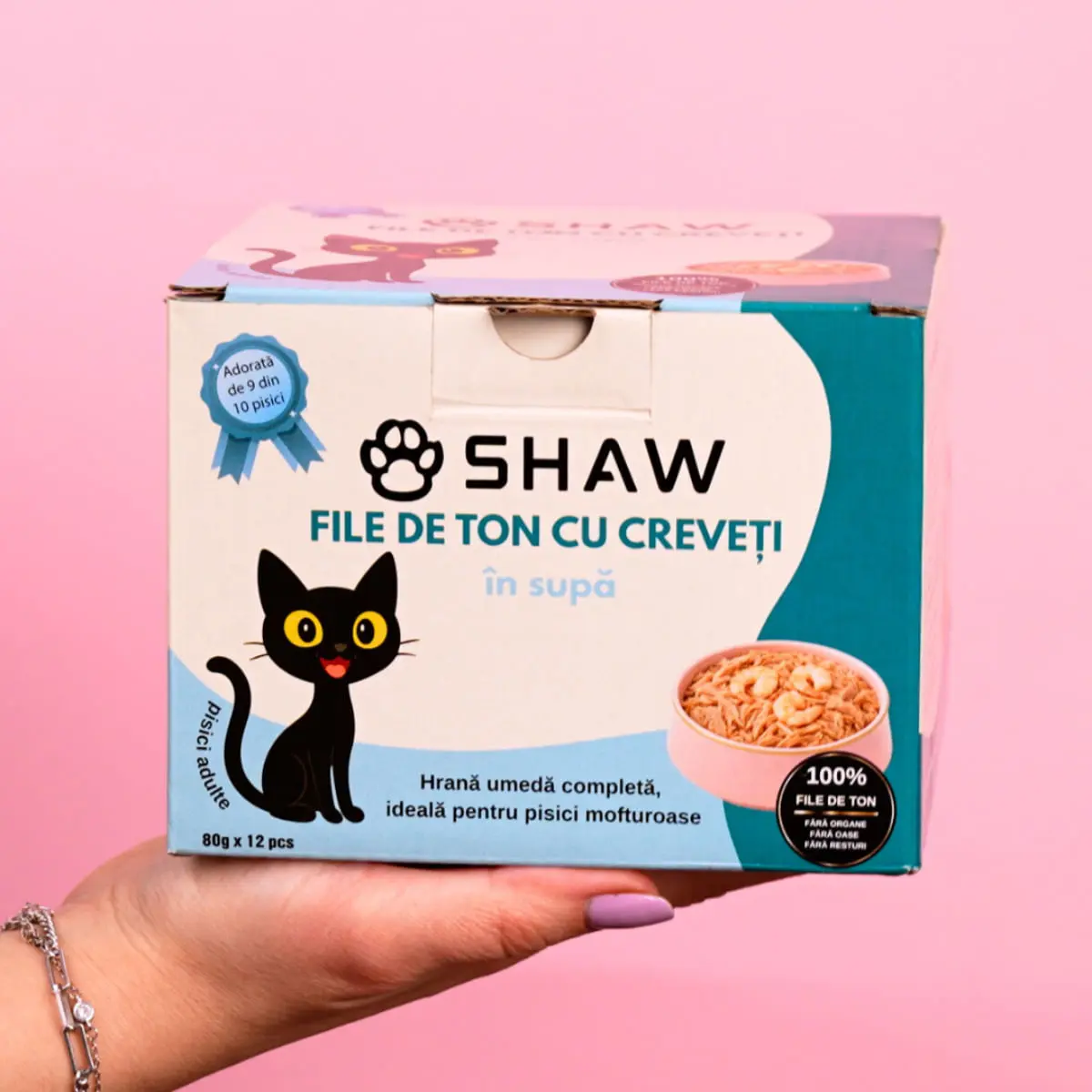 SHAW File, Ton si Creveti, conserva hrana umeda fara cereale pisici, apetit capricios, (in supa), bax, 80g x 12buc - Image 3