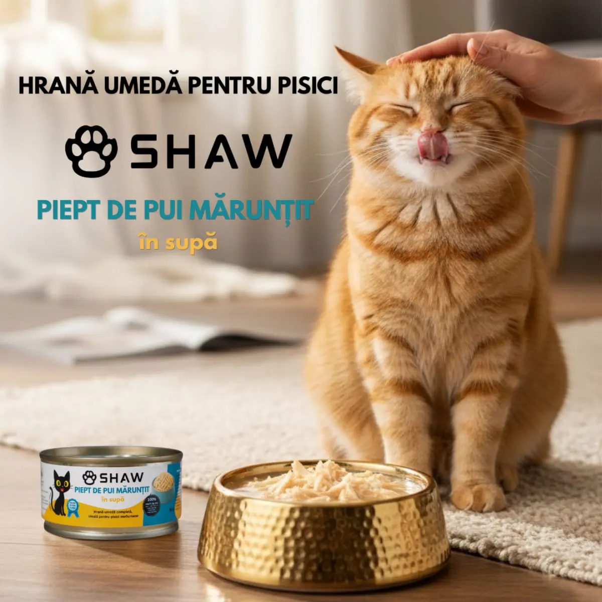 SHAW Piept, Pui, conserva hrana umeda fara cereale pisici, apetit capricios, (in supa), 80g - Image 4
