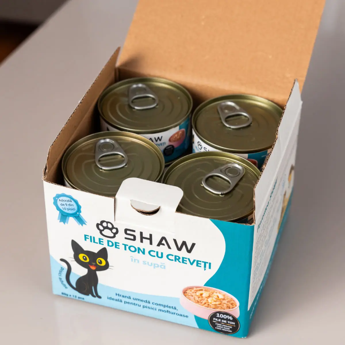 SHAW File, Ton si Creveti, conserva hrana umeda fara cereale pisici, apetit capricios, (in supa), bax, 80g x 12buc - Image 4