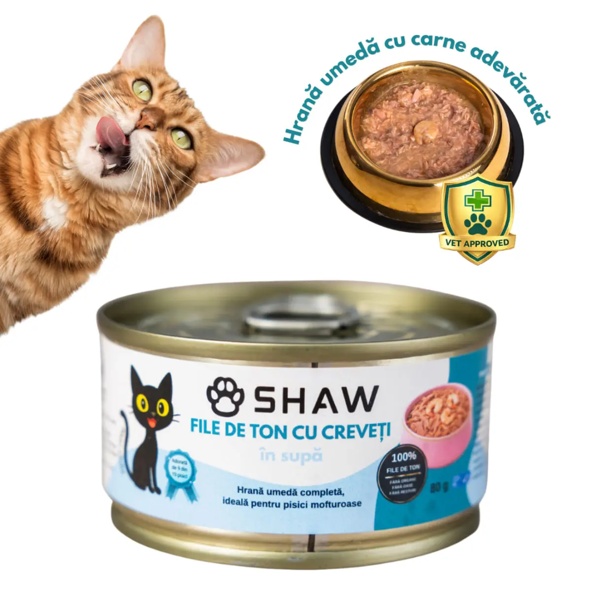 SHAW File, Ton si Creveti, conserva hrana umeda fara cereale pisici, apetit capricios, (in supa), 80g - Image 2