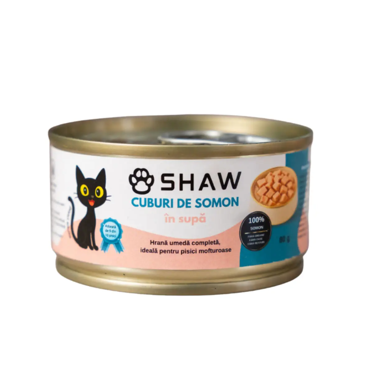 SHAW Cuburi, Somon, conserva hrana umeda fara cereale pisici, apetit capricios, (in supa), 80g - Image 3