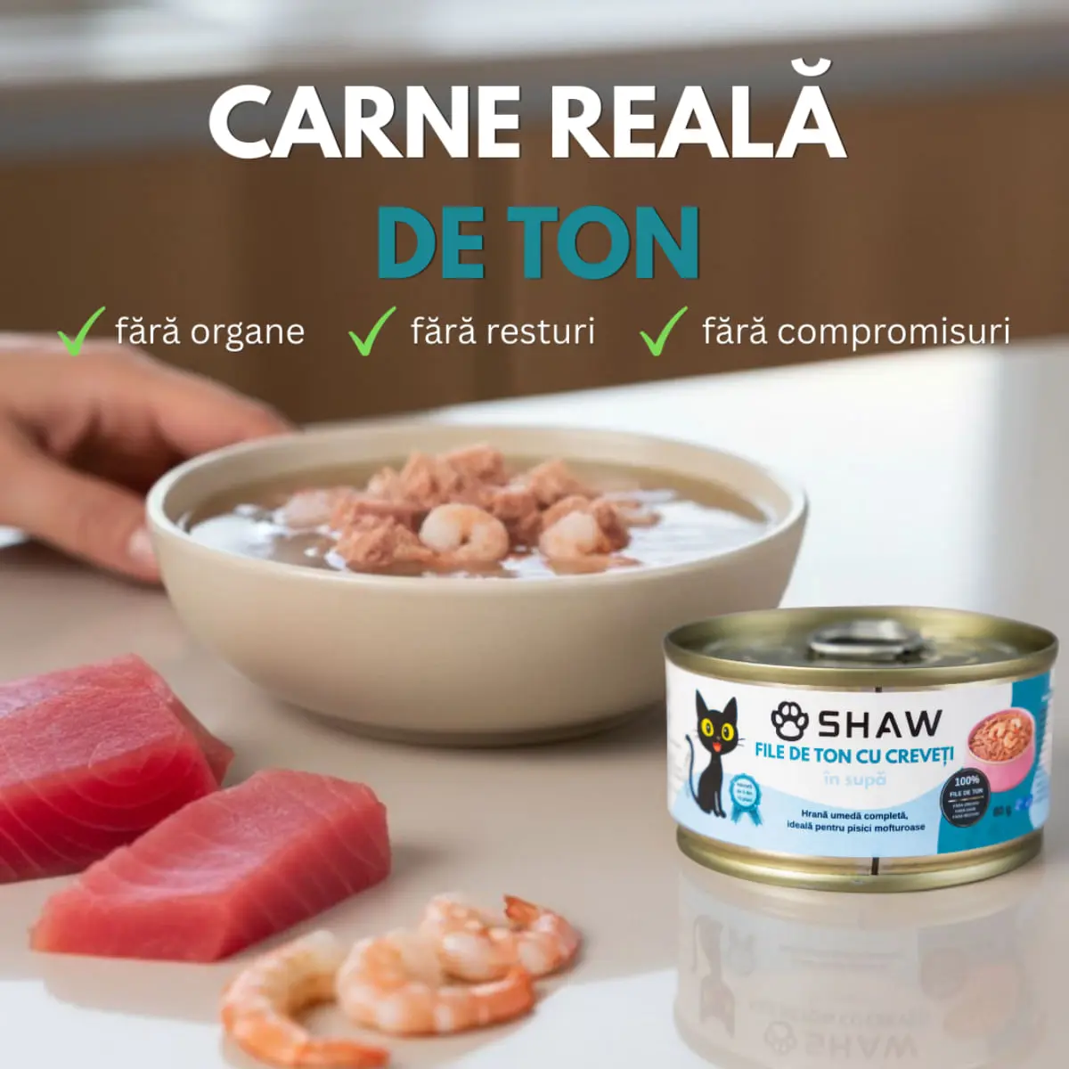 SHAW File, Ton si Creveti, conserva hrana umeda fara cereale pisici, apetit capricios, (in supa), 80g - Image 5