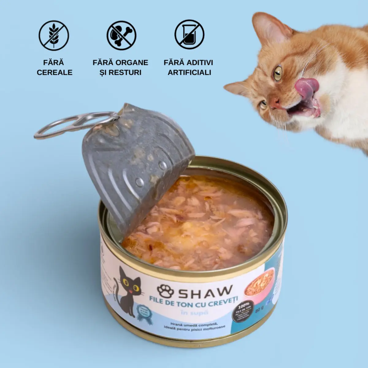 SHAW File, Ton si Creveti, conserva hrana umeda fara cereale pisici, apetit capricios, (in supa), 80g - Image 6