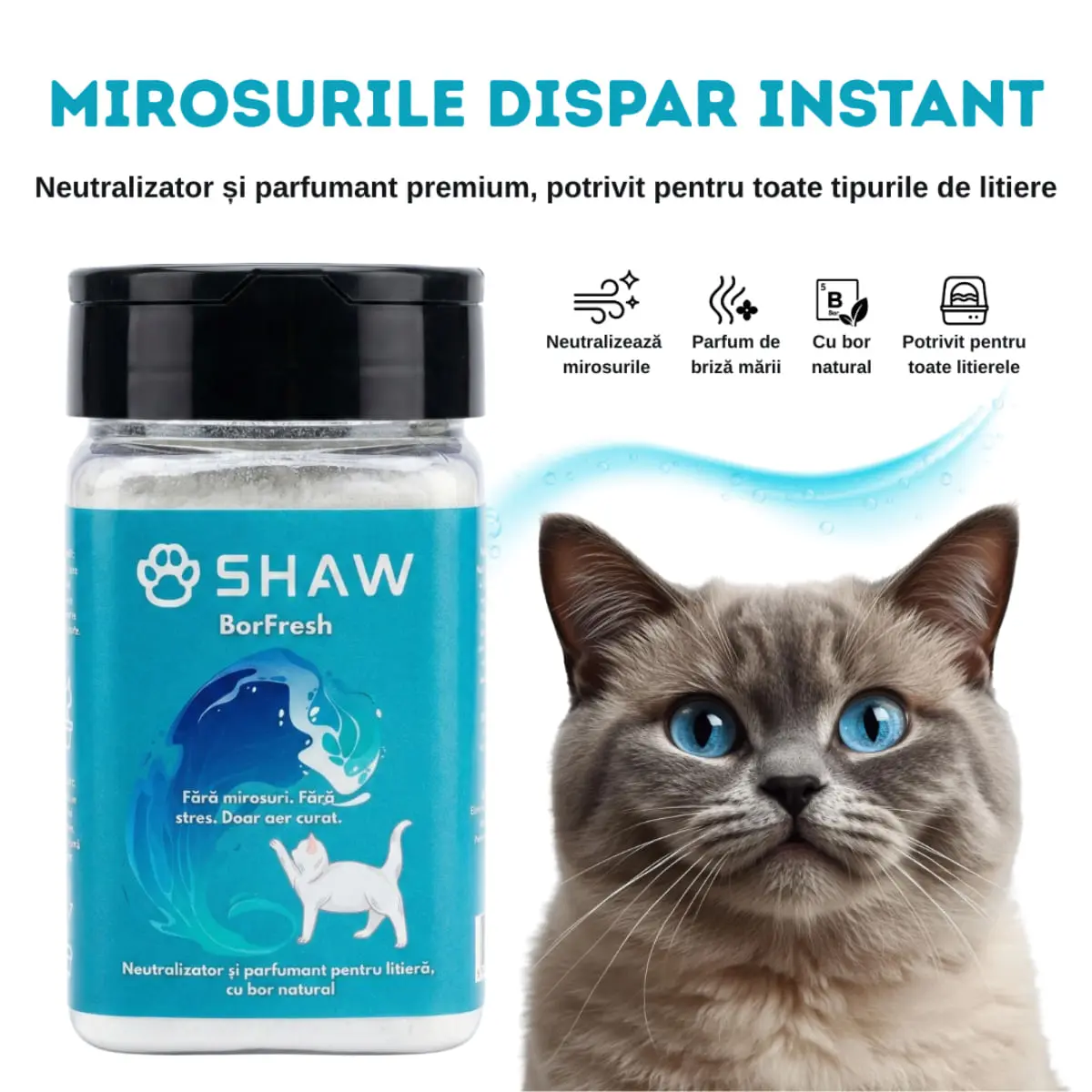 SHAW Borfresh cu bor natural, odorizant litiera pisici, 1buc