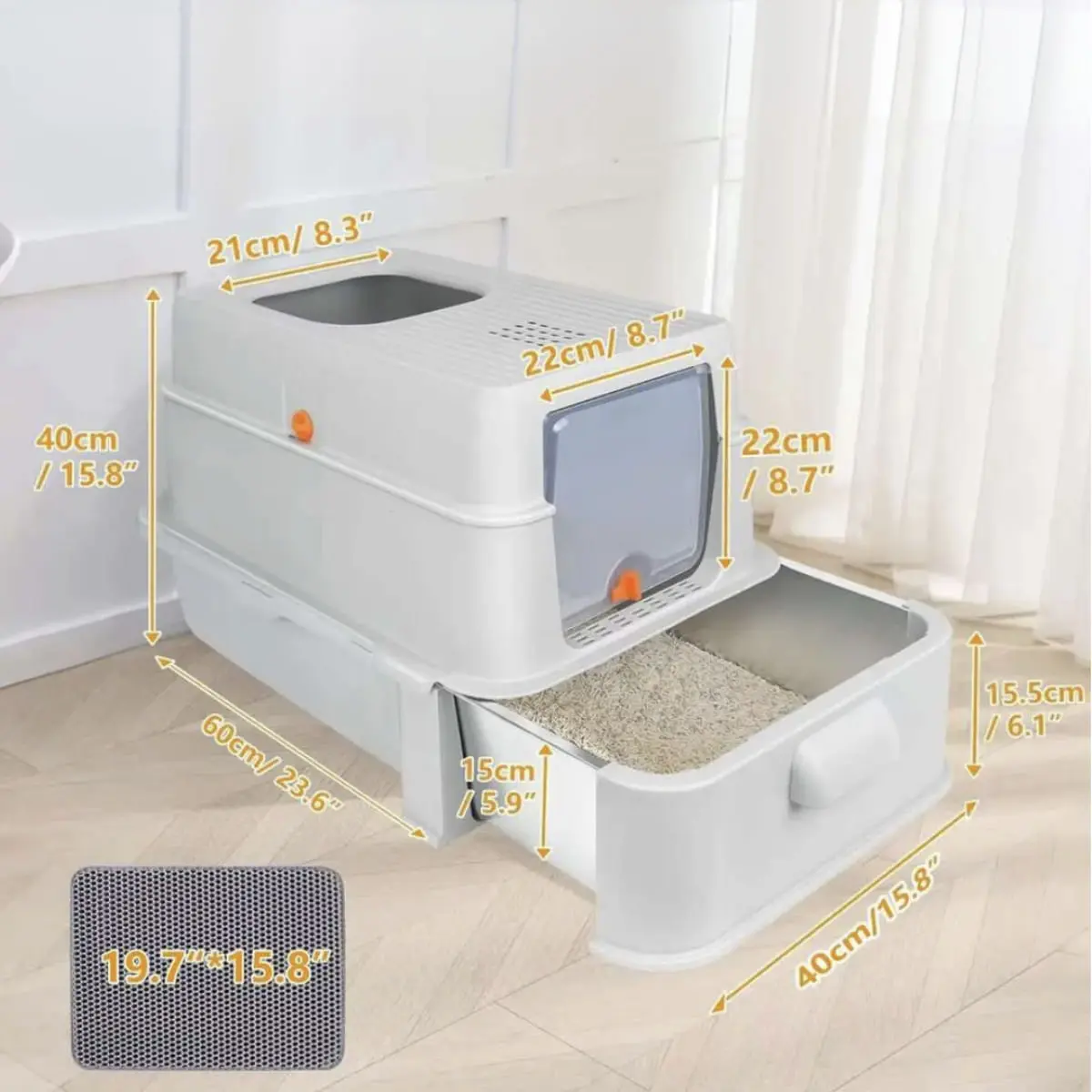 SHAW XL modulara cu sertar, litiera acoperita pisici, argintiu, 63x43x42 cm - Image 6
