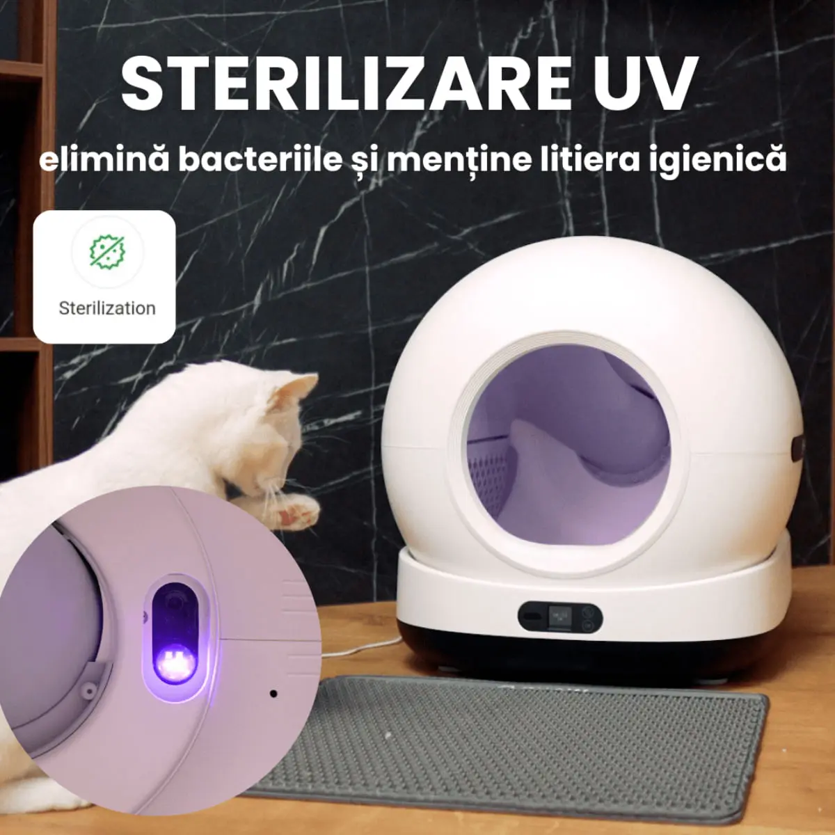 SHAW Ultra, litiera automata pisici, auto-curatare, sterilizare UV, aplicatie mobila, bej, 58.19x51.34x53 cm - Image 6