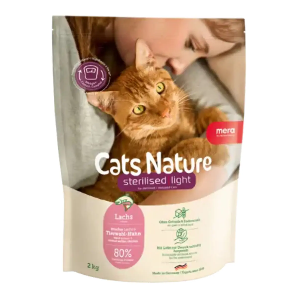 MERA Cat's Nature Sterilised Light, Somon, hrana uscata fara cereale pisici sterilizate, 2kg