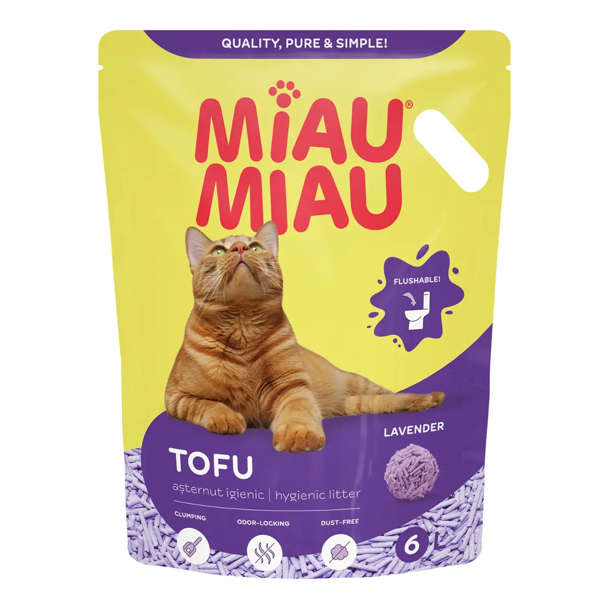 MIAU MIAU Tofu, Lavanda, asternut igienic pisici, peleti, tofu, aglomerant, ecologic, biodegradabil, 6l - Image 2