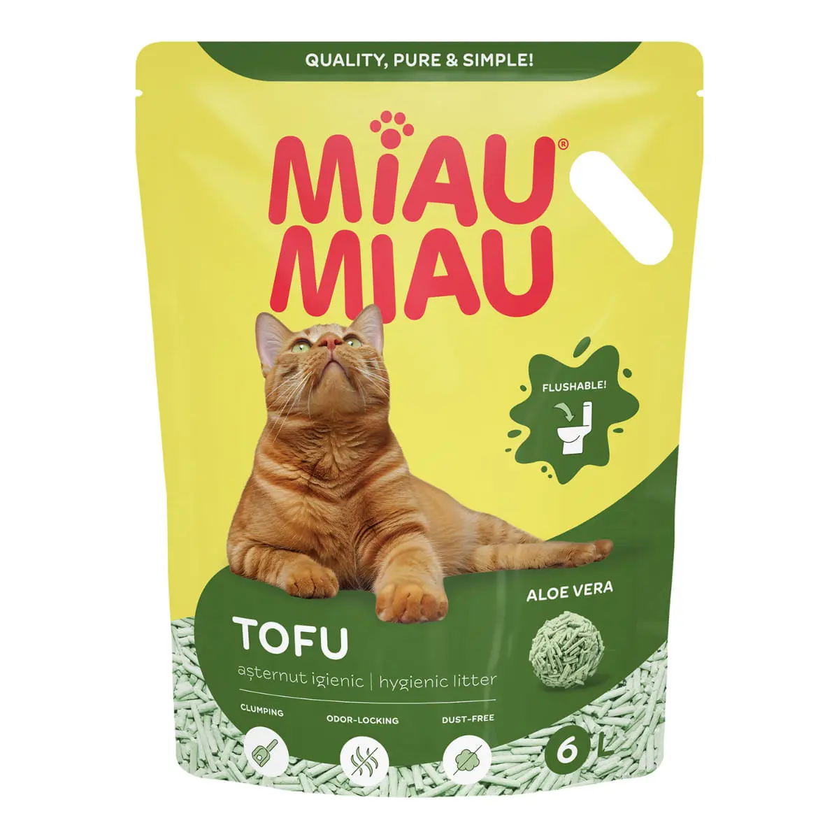 MIAU MIAU Tofu, Aloe Vera, asternut igienic pisici, peleti, tofu, aglomerant, ecologic, biodegradabil, 6l - Image 2