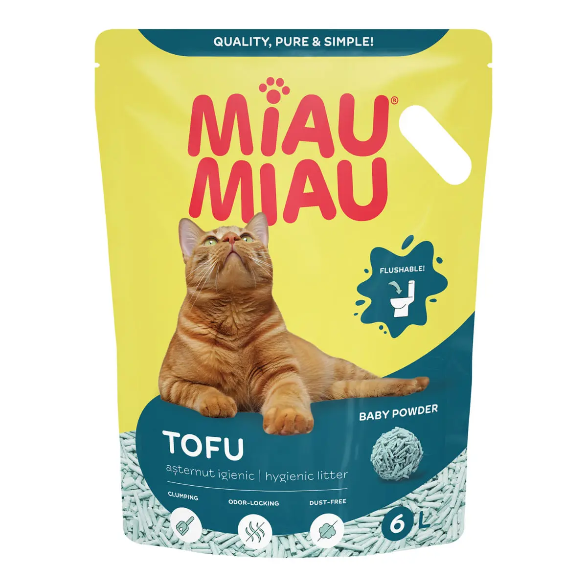 MIAU MIAU Tofu Baby Powder, Talc, asternut igienic pisici, peleti, tofu, aglomerant, ecologic, biodegradabil, 6l - Image 2