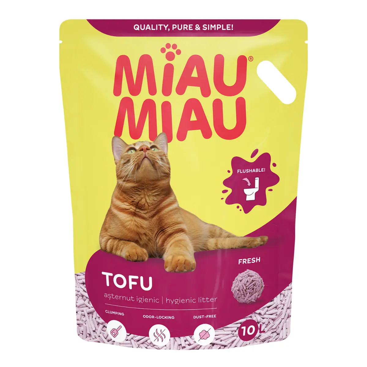 MIAU MIAU Tofu, Fresh, asternut igienic pisici, peleti, tofu, aglomerant, ecologic, biodegradabil, 10l