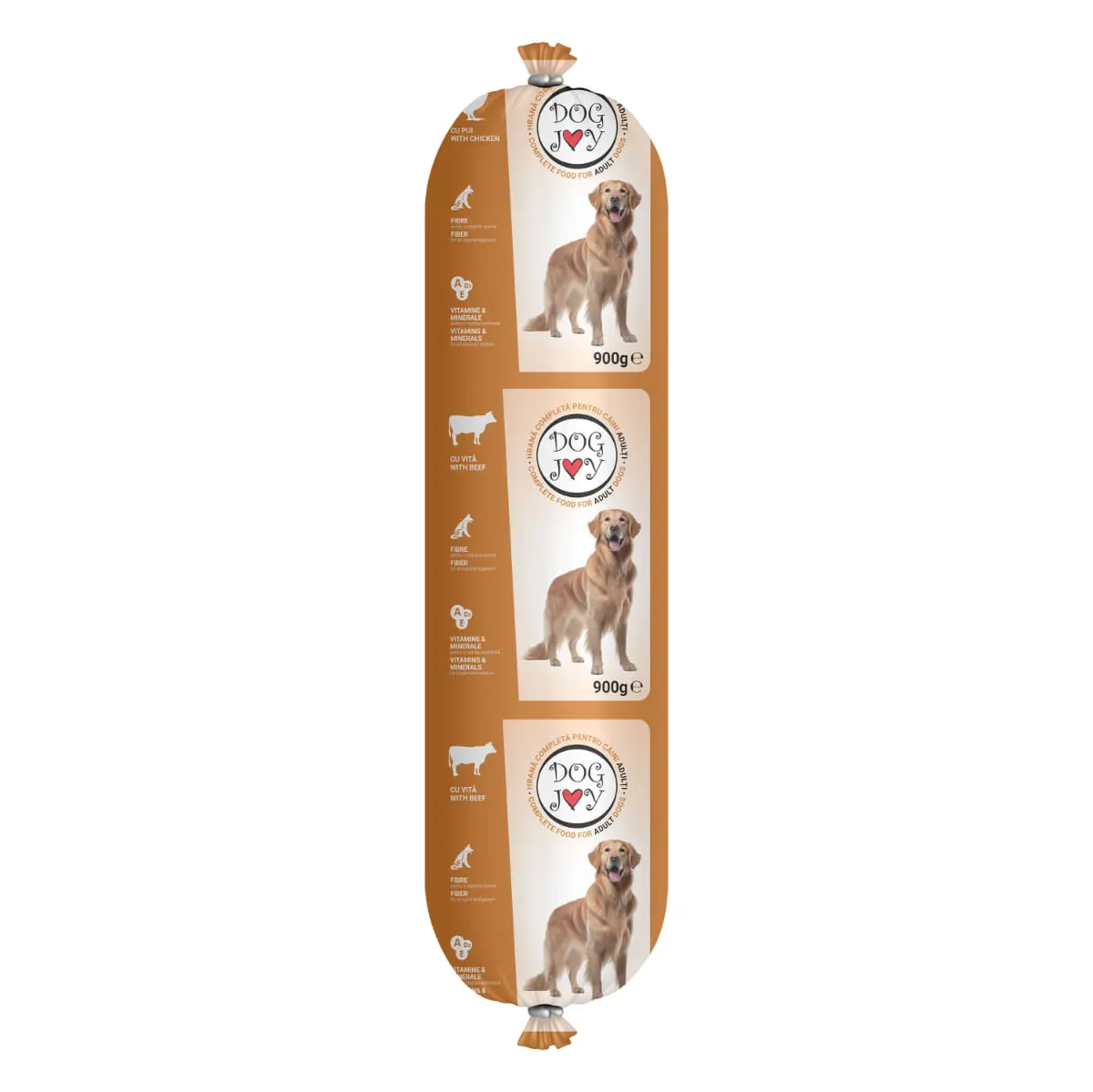 DOG JOY Salam, XS-XL, Pui, salam hrana umeda caini, 900g