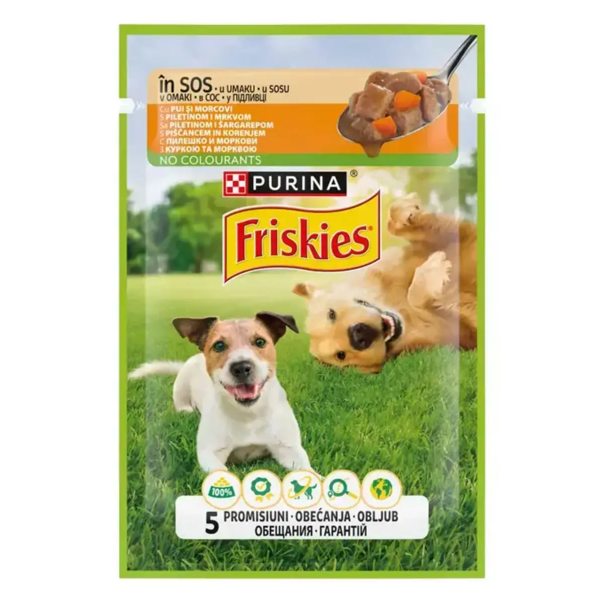 FRISKIES Adult, XS-XL, Pui si Morcov, plic hrana umeda caini, (in sos), 85g