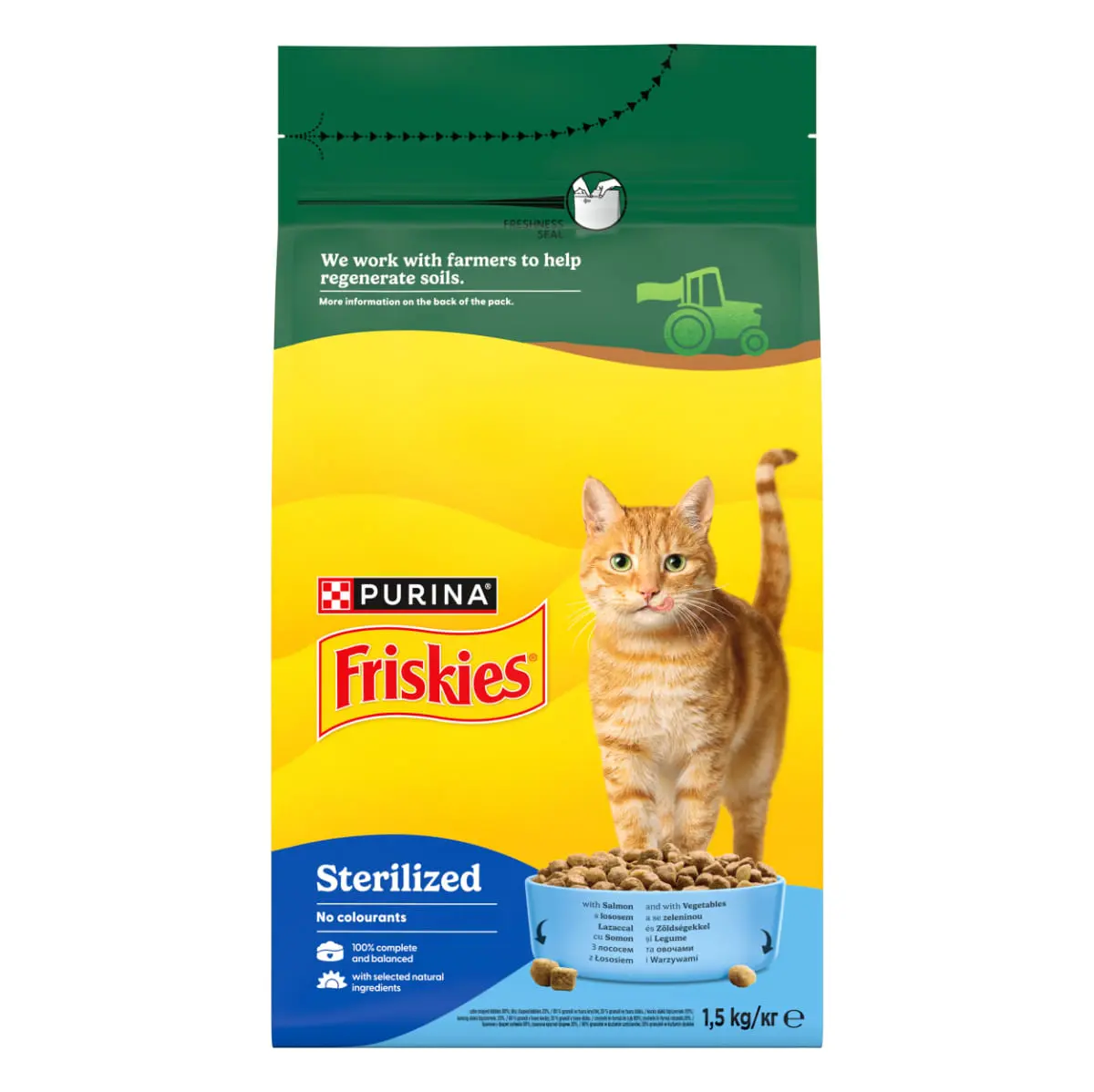 FRISKIES Sterilised, Somon si Legume, hrana uscata pisici sterilizate, 1.5kg