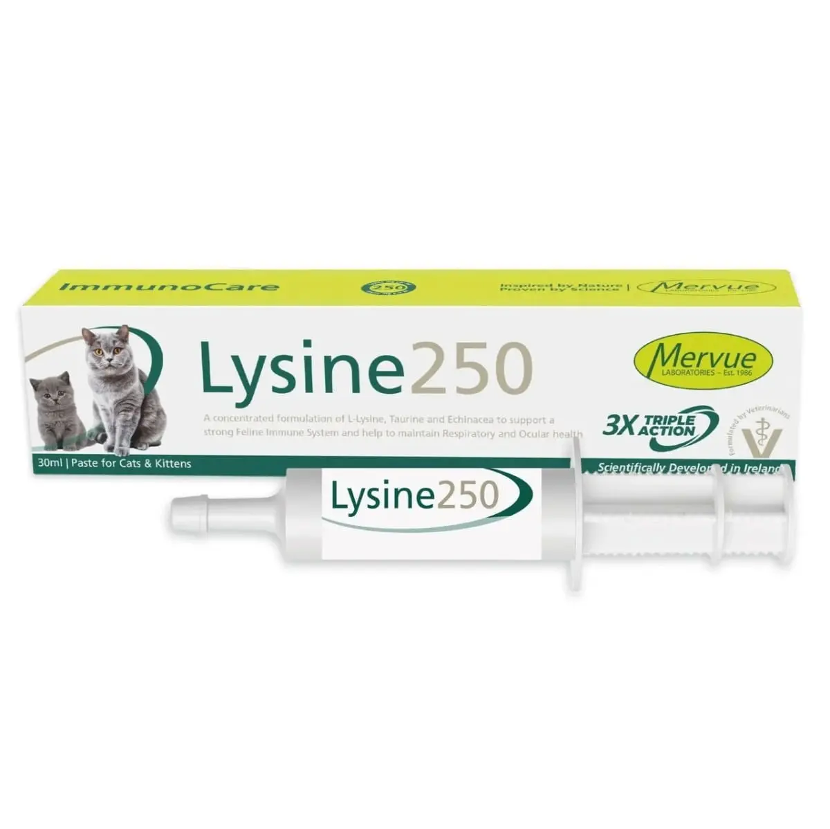 MERVUE Lysine 250, supliment sistem imunitar sistem respirator pisici, seringa gradata, 30ml pasta orala