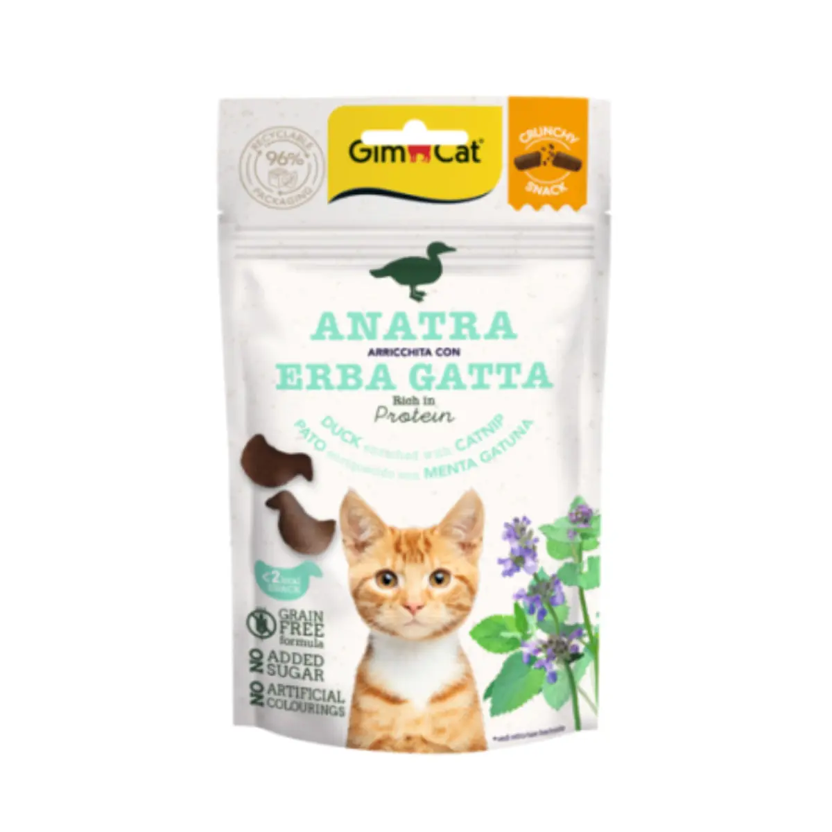 GIMCAT Crunchy, Rata si Catnip, punguta recompense fara cereale pisici, 50g - Image 2