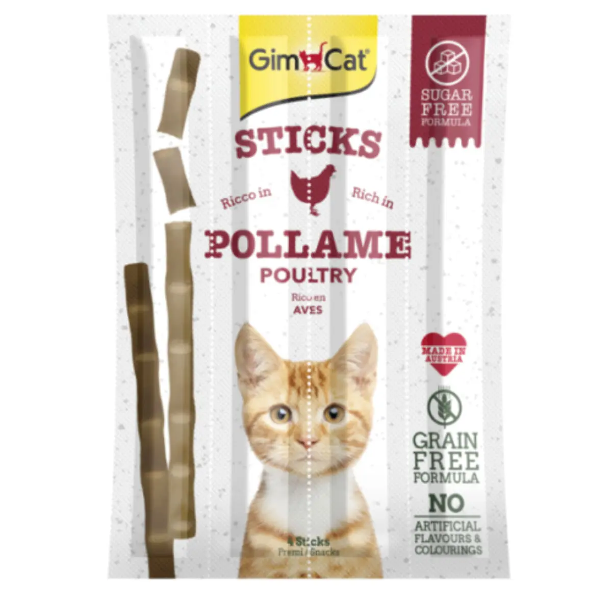 GIMCAT Sticks, Pui, punguta recompense fara cereale pisici, 20g