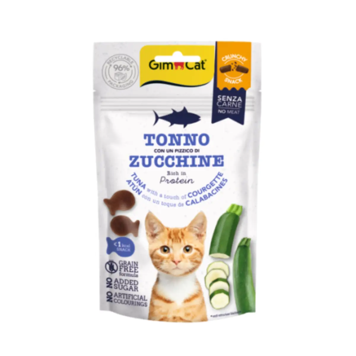 GIMCAT Crunchy, Ton si Zucchini, punguta recompense fara cereale pisici, 50g - Image 2