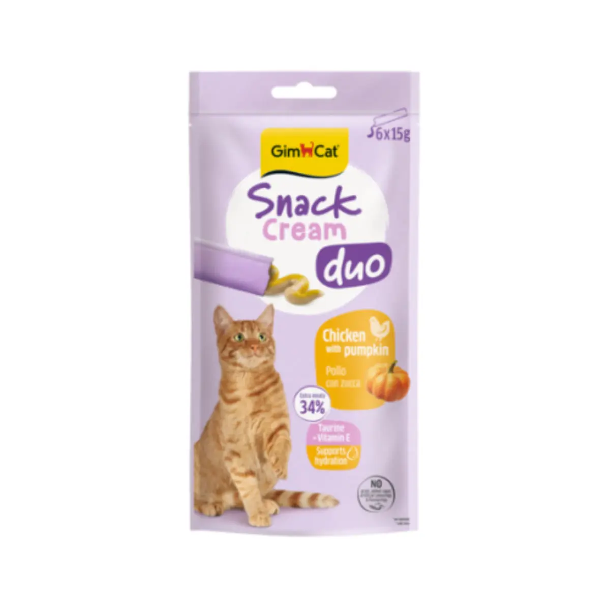 GIMCAT Snack Duo Cream, Pui si dovleac, punguta recompense pisici, 90g - Image 2