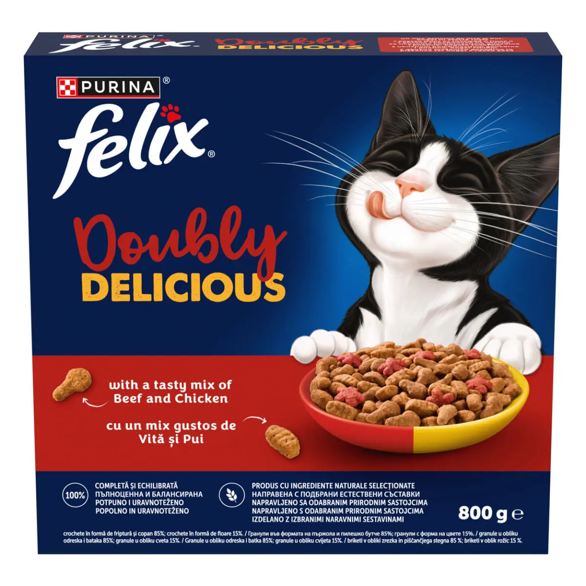 FELIX Doubly Delicious, Vita si Pui, hrana uscata pisici, 800g