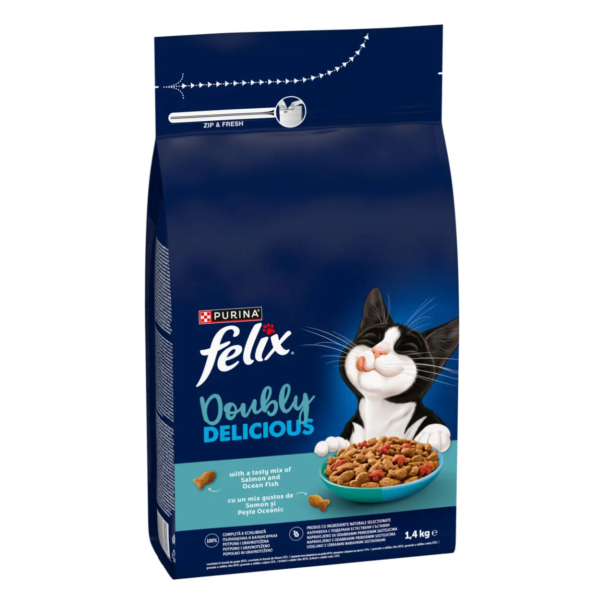 FELIX Doubly Delicious, Somon si Peste, hrana uscata pisici, 1.4kg - Image 2