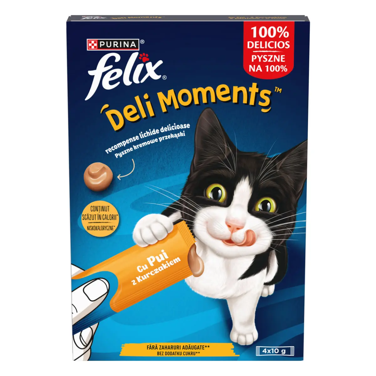 FELIX Deli Moments, Pui, plic recompense pisici, (piure), 10g x 4buc